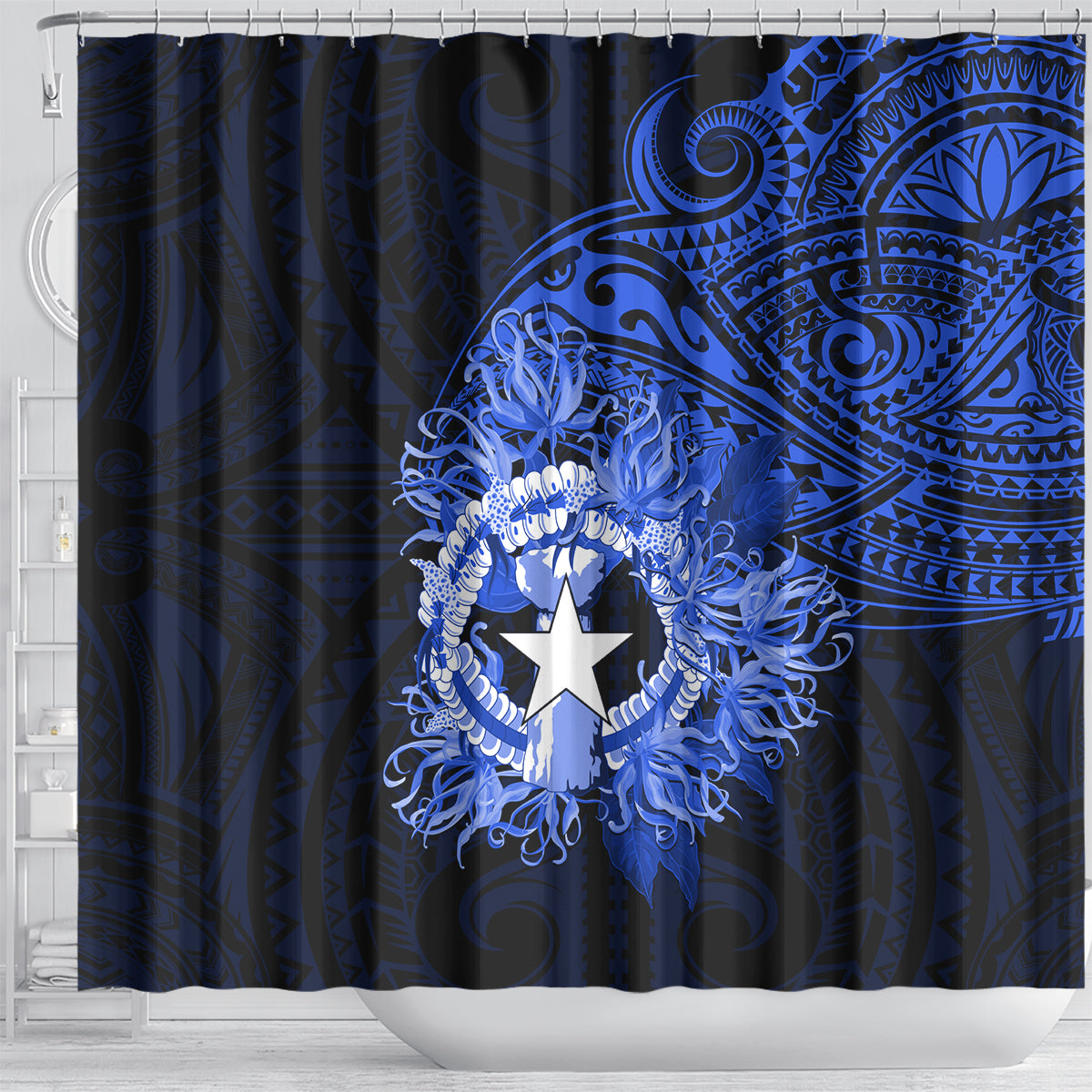 Northern Mariana Islands Ylang-ylang Mwarmwar Shower Curtain Polynesian Blue Style LT9 - Polynesian Pride