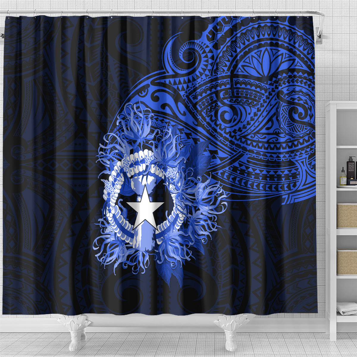 Northern Mariana Islands Ylang-ylang Mwarmwar Shower Curtain Polynesian Blue Style LT9 - Polynesian Pride