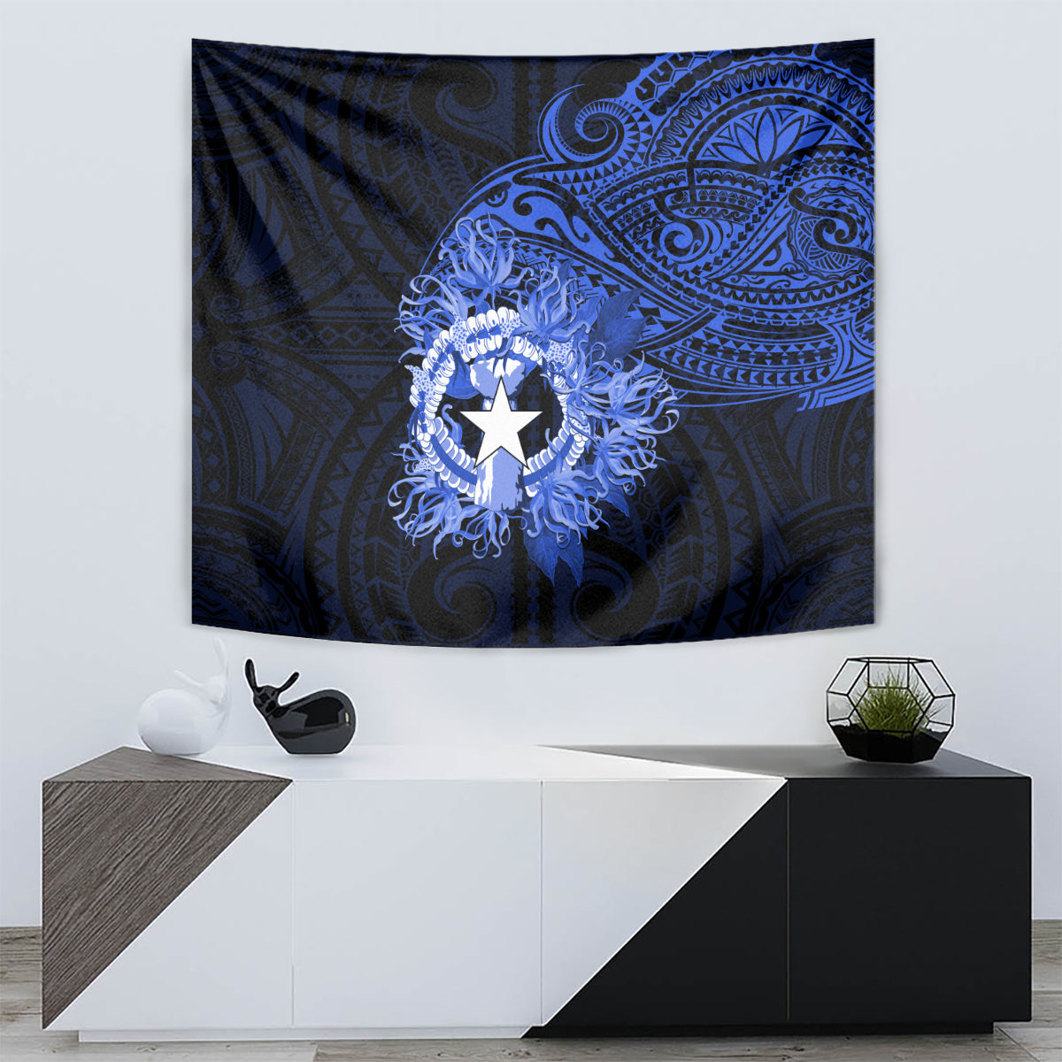 Northern Mariana Islands Ylang-ylang Mwarmwar Tapestry Polynesian Blue Style LT9 - Polynesian Pride