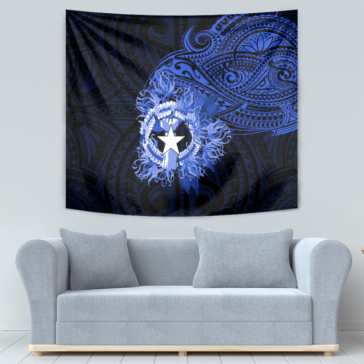 Northern Mariana Islands Ylang-ylang Mwarmwar Tapestry Polynesian Blue Style LT9 - Polynesian Pride
