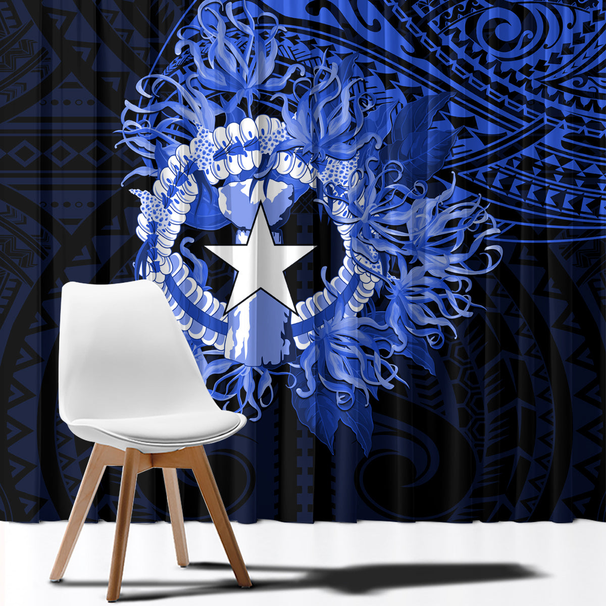 Northern Mariana Islands Ylang-ylang Mwarmwar Window Curtain Polynesian Blue Style LT9 - Polynesian Pride