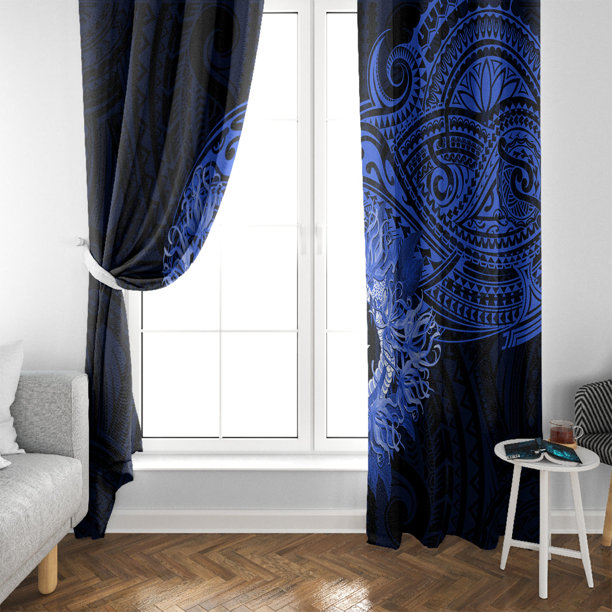 Northern Mariana Islands Ylang-ylang Mwarmwar Window Curtain Polynesian Blue Style LT9 - Polynesian Pride