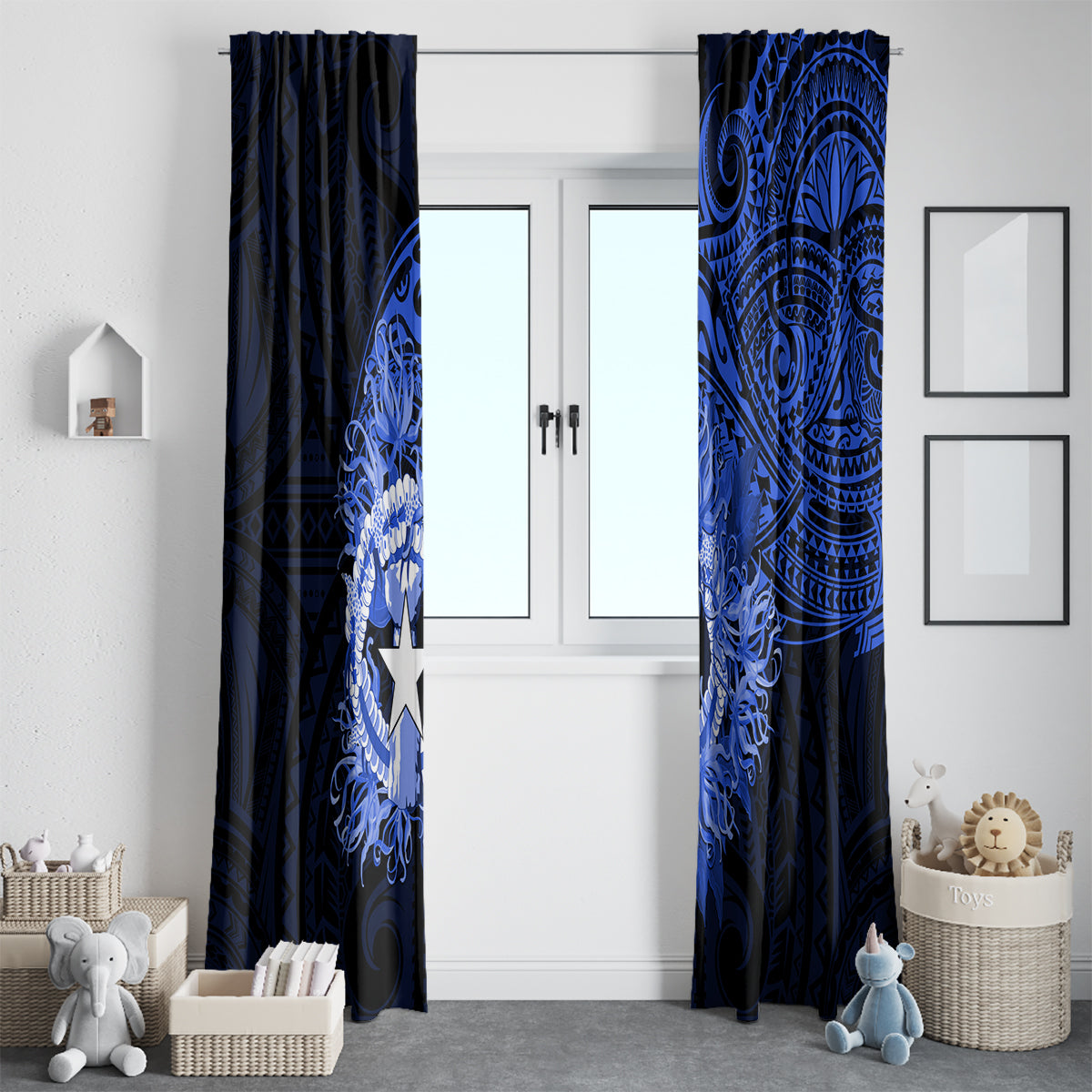 Northern Mariana Islands Ylang-ylang Mwarmwar Window Curtain Polynesian Blue Style LT9 - Polynesian Pride