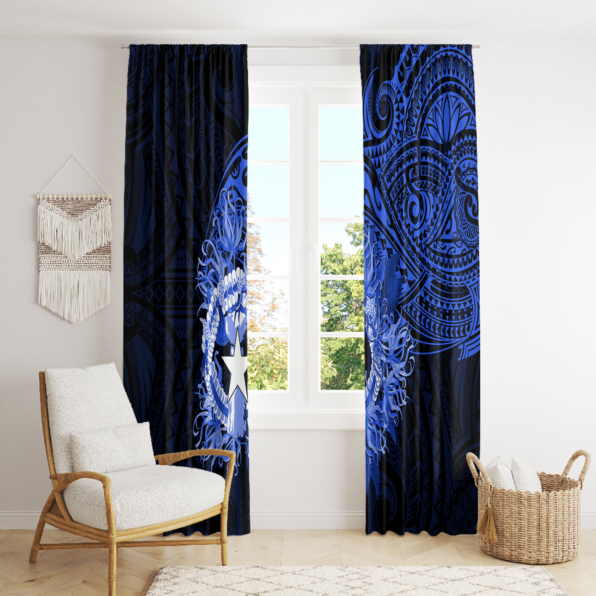 Northern Mariana Islands Ylang-ylang Mwarmwar Window Curtain Polynesian Blue Style LT9 - Polynesian Pride