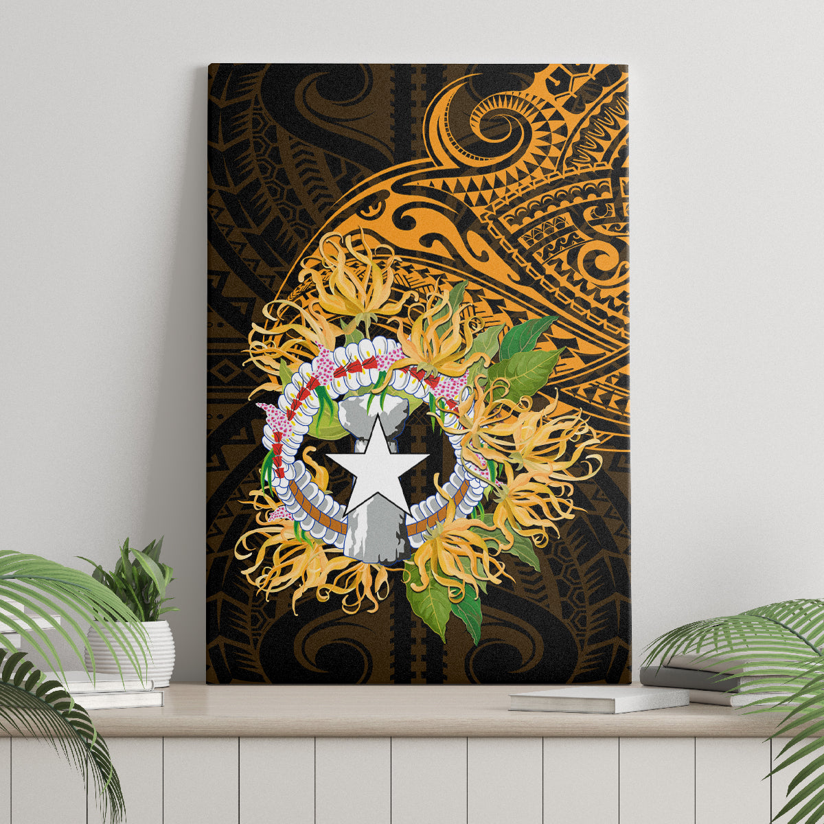 Northern Mariana Islands Ylang-ylang Mwarmwar Canvas Wall Art Polynesian Gold Style LT9 - Polynesian Pride