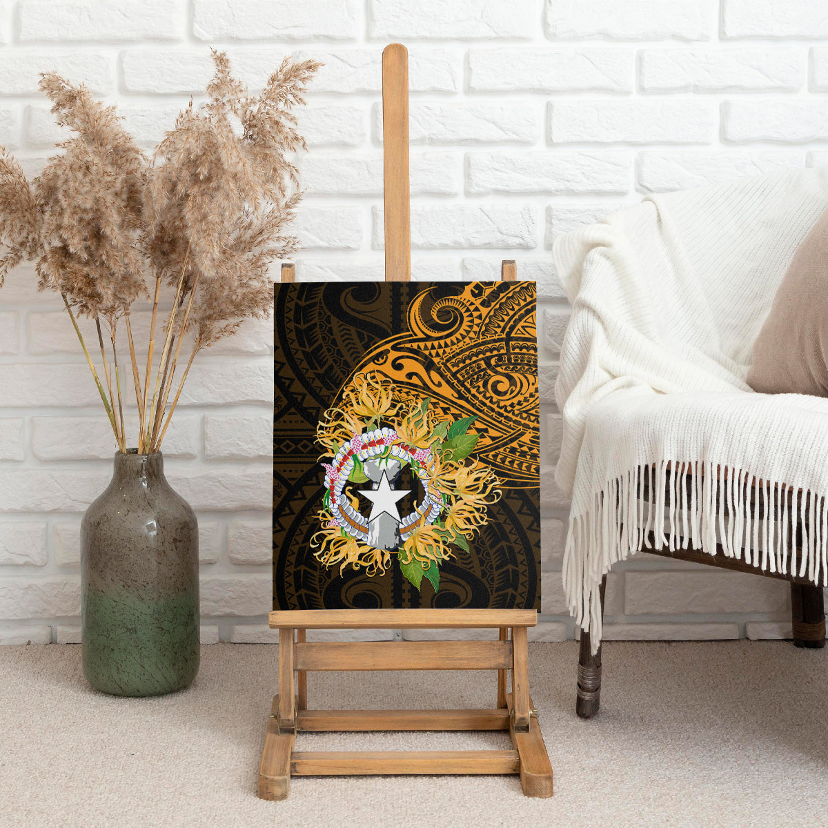 Northern Mariana Islands Ylang-ylang Mwarmwar Canvas Wall Art Polynesian Gold Style LT9 - Polynesian Pride