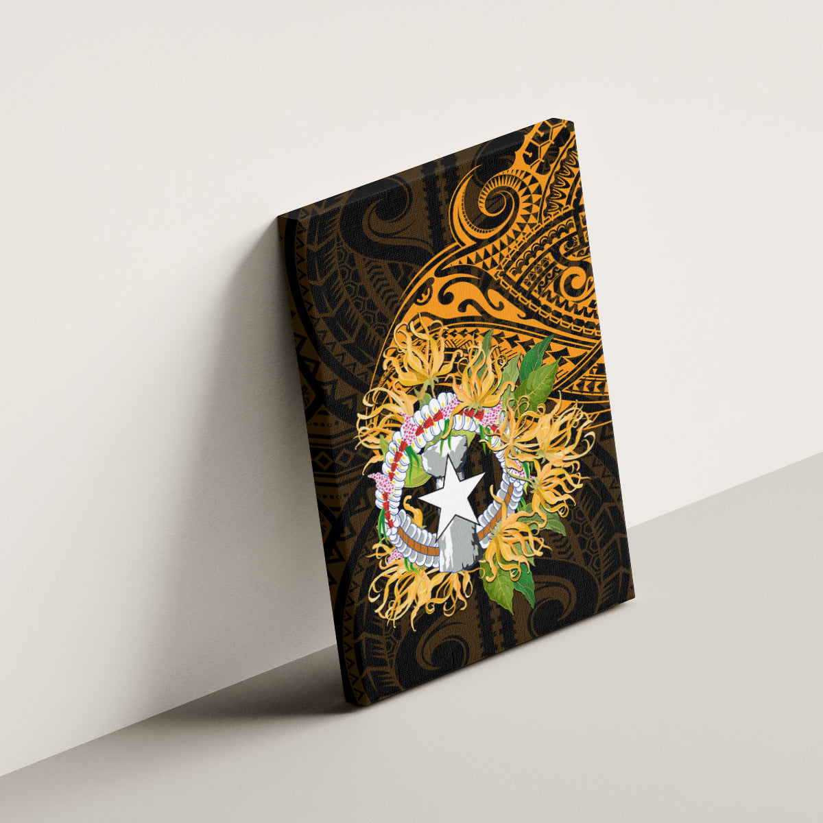 Northern Mariana Islands Ylang-ylang Mwarmwar Canvas Wall Art Polynesian Gold Style LT9 - Polynesian Pride