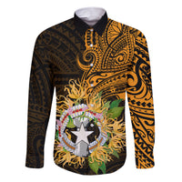 Northern Mariana Islands Ylang-ylang Mwarmwar Family Matching Short Sleeve Bodycon Dress and Hawaiian Shirt Polynesian Gold Style LT9 Dad's Shirt - Long Sleeve Gold - Polynesian Pride