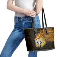 Northern Mariana Islands Ylang-ylang Mwarmwar Leather Tote Bag Polynesian Gold Style