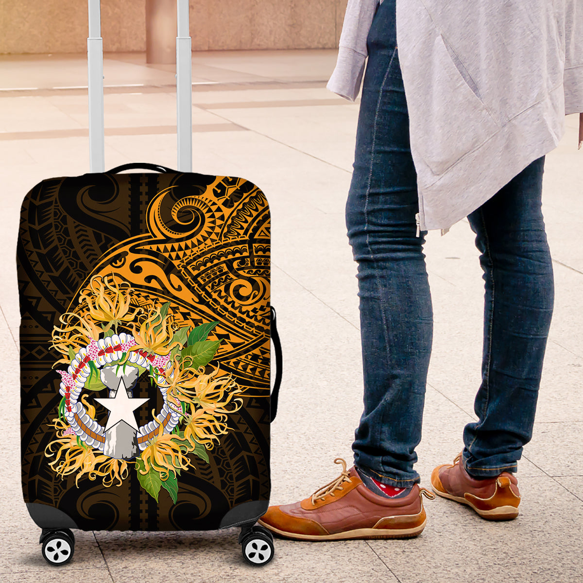 Northern Mariana Islands Ylang-ylang Mwarmwar Luggage Cover Polynesian Gold Style LT9 Gold - Polynesian Pride
