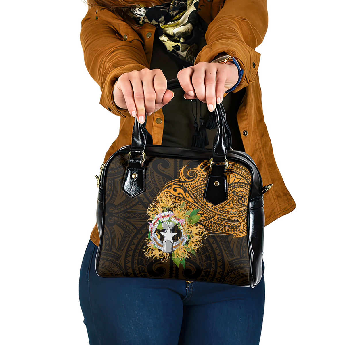 Northern Mariana Islands Ylang-ylang Mwarmwar Shoulder Handbag Polynesian Gold Style LT9 One Size Gold - Polynesian Pride