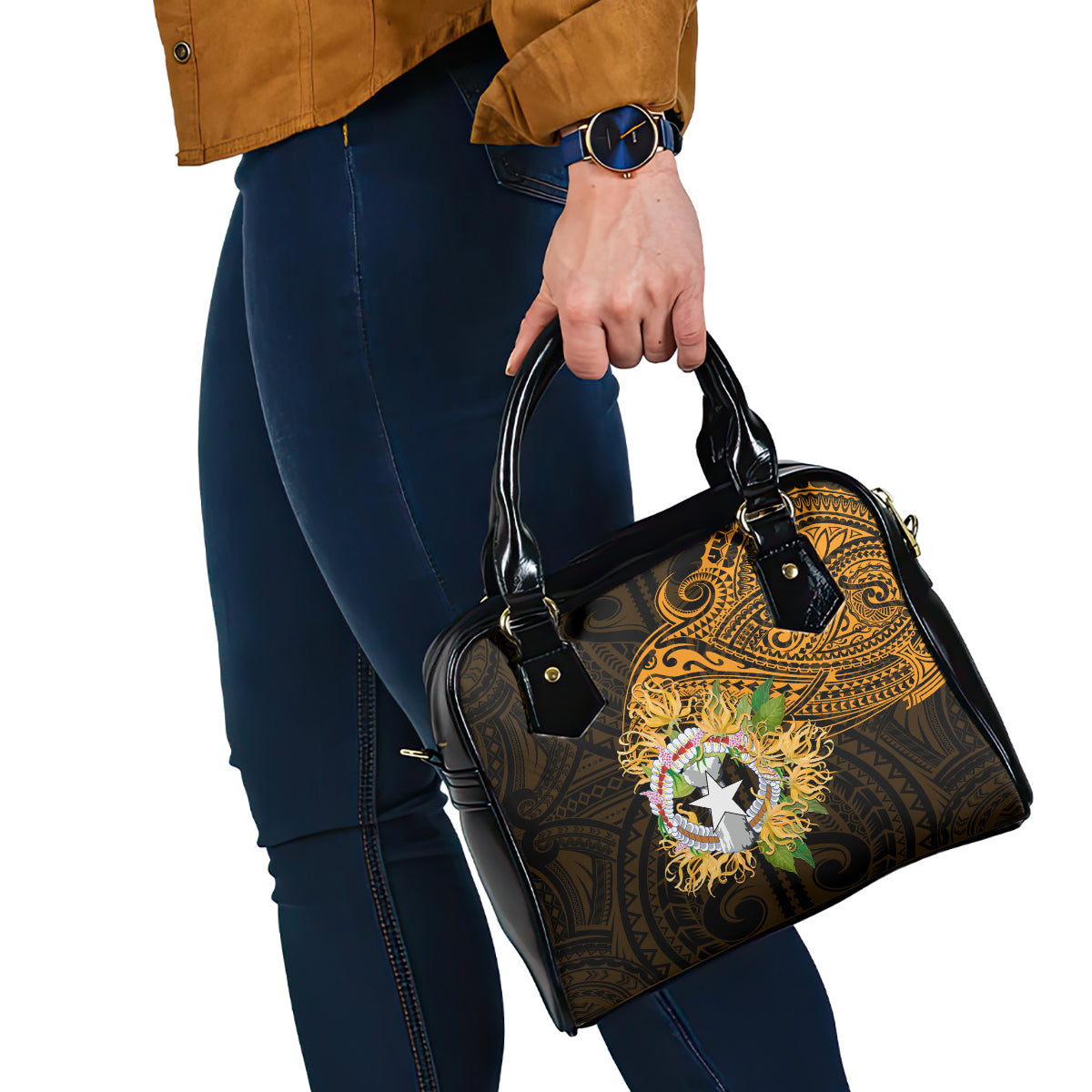 Northern Mariana Islands Ylang-ylang Mwarmwar Shoulder Handbag Polynesian Gold Style LT9 - Polynesian Pride