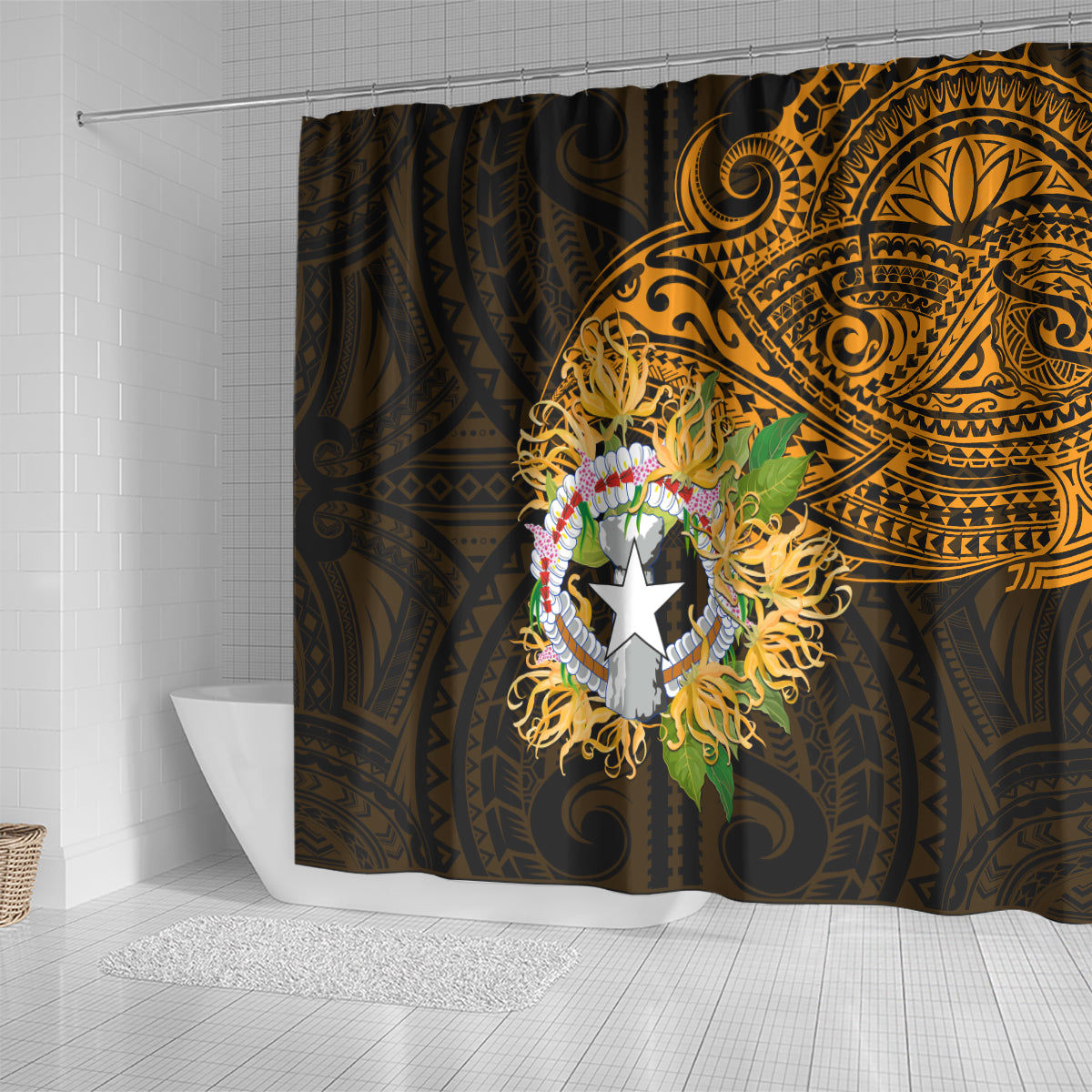 Northern Mariana Islands Ylang-ylang Mwarmwar Shower Curtain Polynesian Gold Style LT9 - Polynesian Pride
