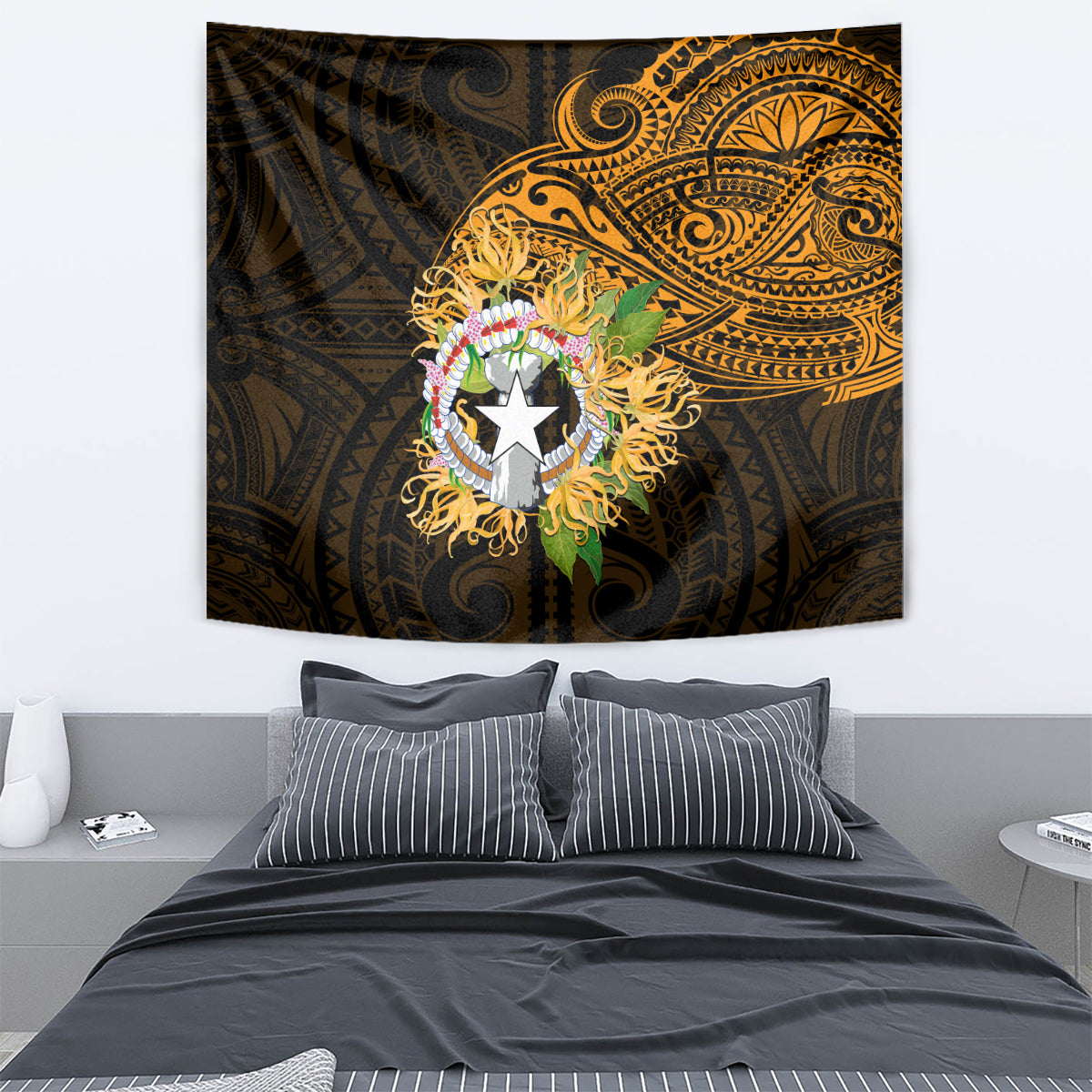 Northern Mariana Islands Ylang-ylang Mwarmwar Tapestry Polynesian Gold Style LT9 - Polynesian Pride