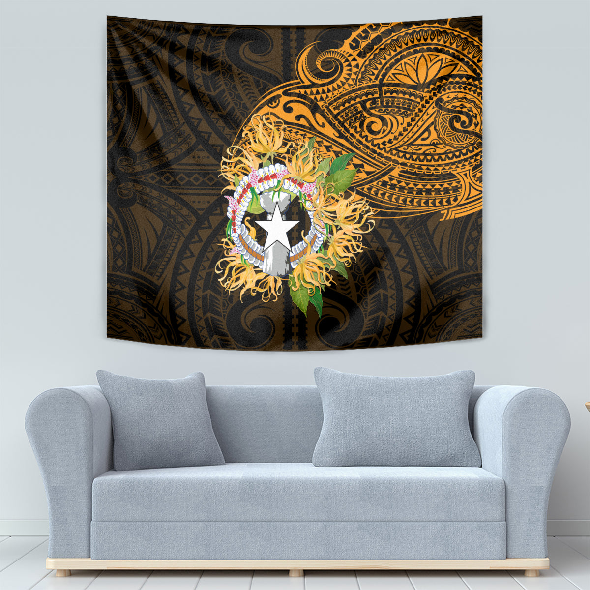 Northern Mariana Islands Ylang-ylang Mwarmwar Tapestry Polynesian Gold Style LT9 - Polynesian Pride