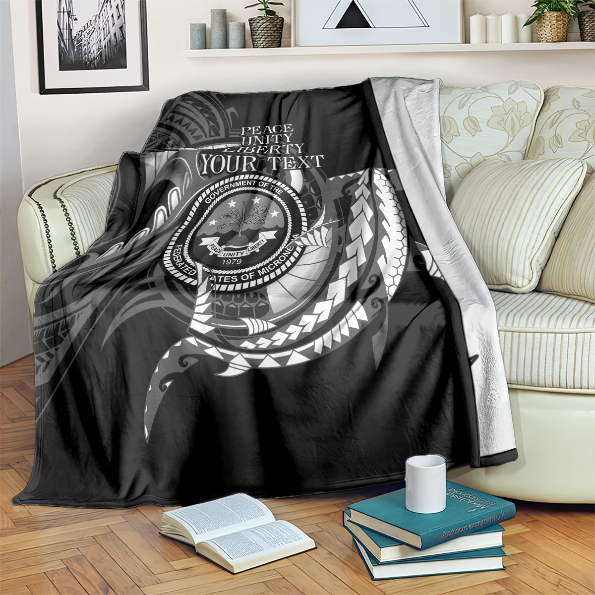 Personalised FSM Culture Day Blanket Hammerhead Shark Tribal 2024 LT9 Black - Polynesian Pride