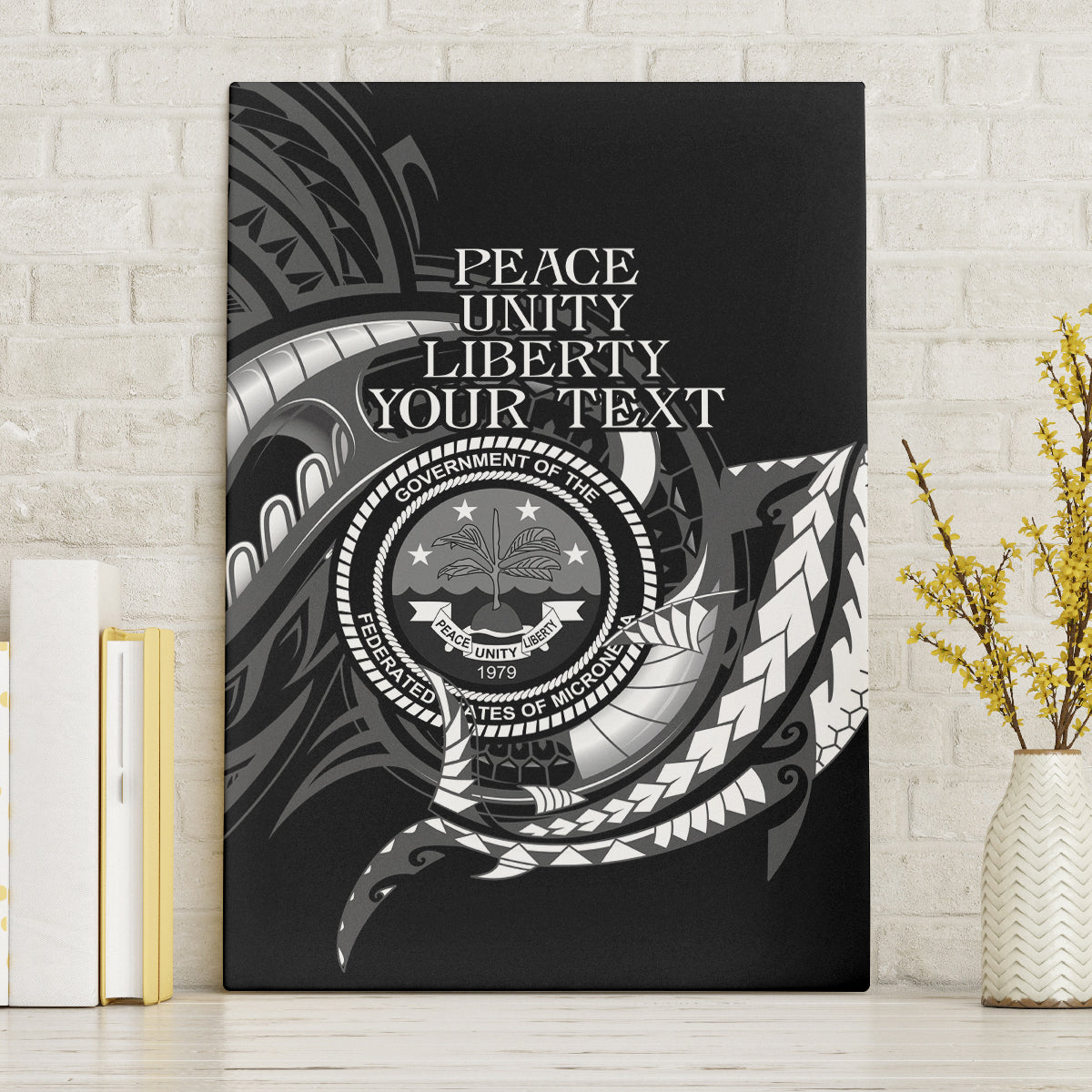 Personalised FSM Culture Day Canvas Wall Art Hammerhead Shark Tribal 2024 LT9 Without Frame Black - Polynesian Pride
