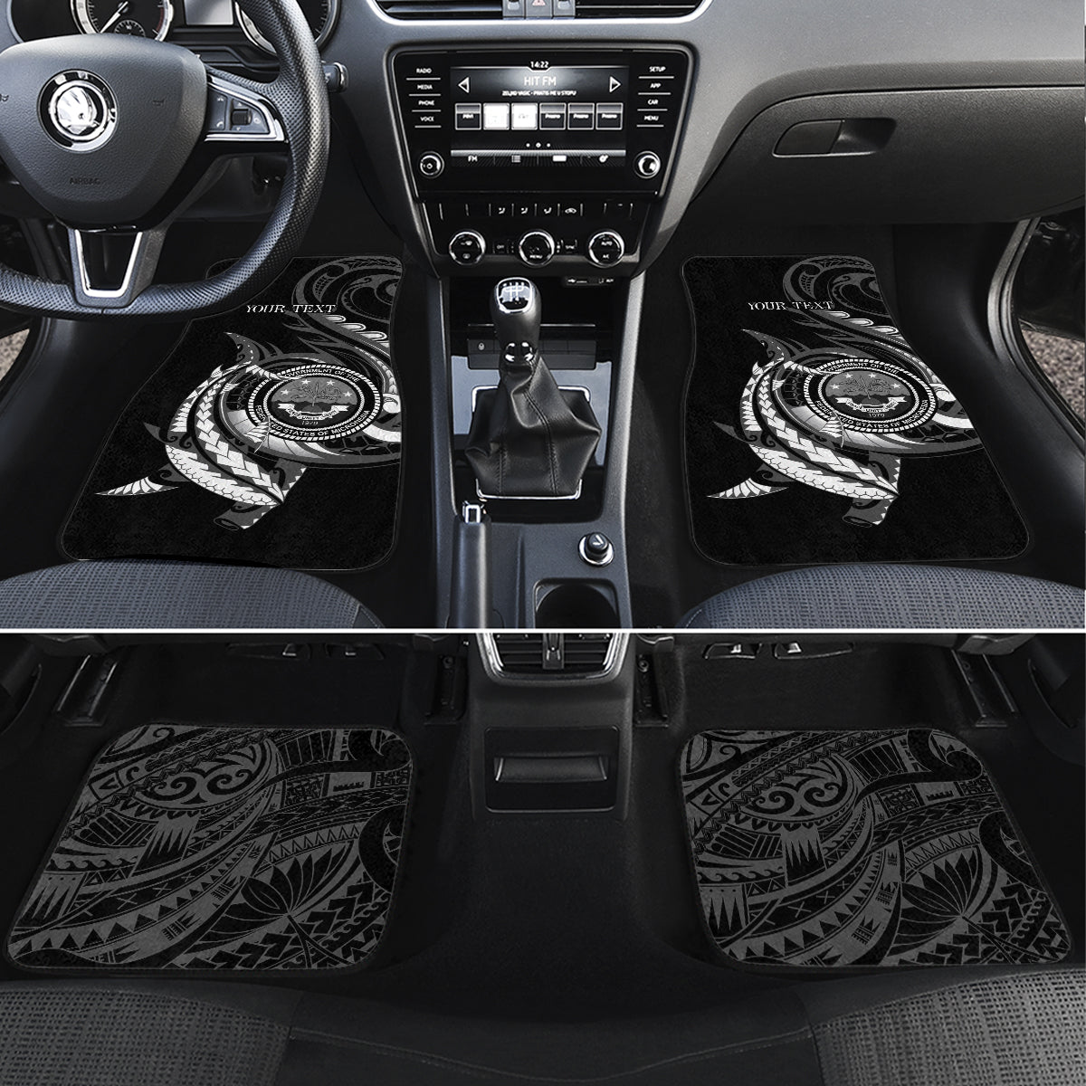 Personalised FSM Culture Day Car Mats Hammerhead Shark Tribal 2024 LT9 Set 4pcs Black - Polynesian Pride