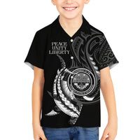 Personalised FSM Culture Day Family Matching Puletasi and Hawaiian Shirt Hammerhead Shark Tribal 2024 LT9 Son's Shirt Black - Polynesian Pride