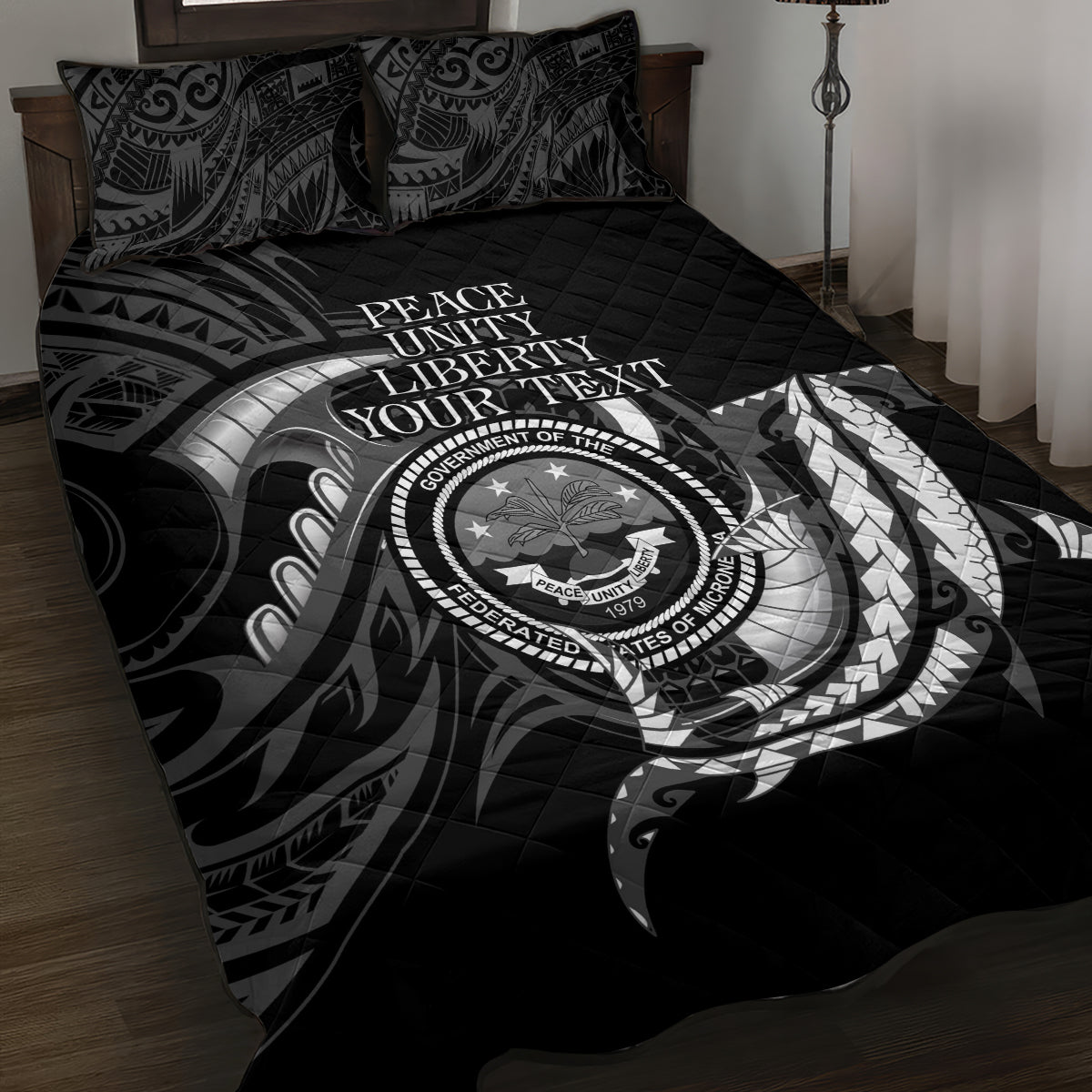 Personalised FSM Culture Day Quilt Bed Set Hammerhead Shark Tribal 2024 LT9 Black - Polynesian Pride