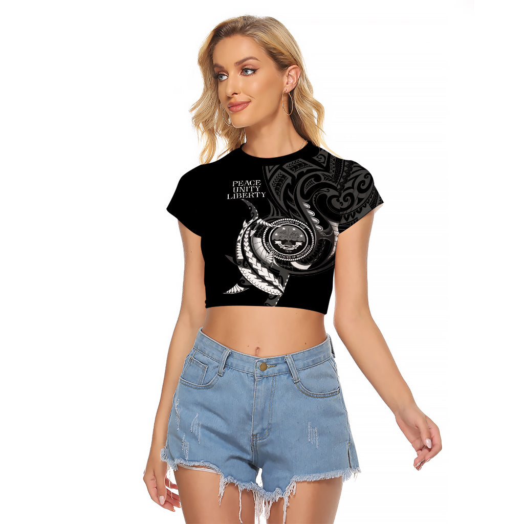 Personalised FSM Culture Day Raglan Cropped T Shirt Hammerhead Shark Tribal 2024 LT9 Female Black - Polynesian Pride