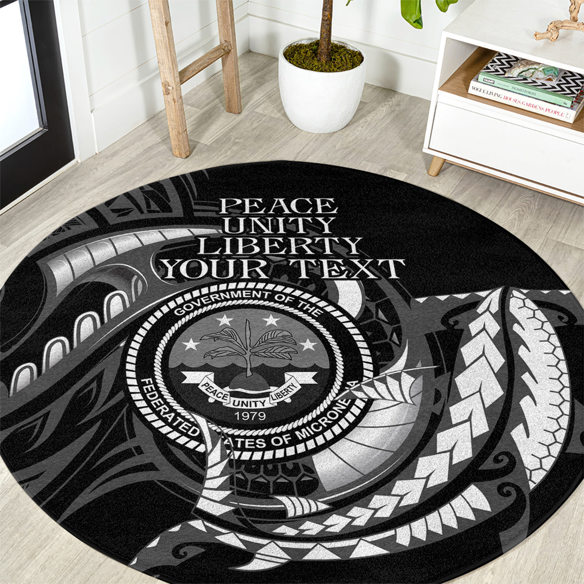 Personalised FSM Culture Day Round Carpet Hammerhead Shark Tribal 2024 LT9 Black - Polynesian Pride