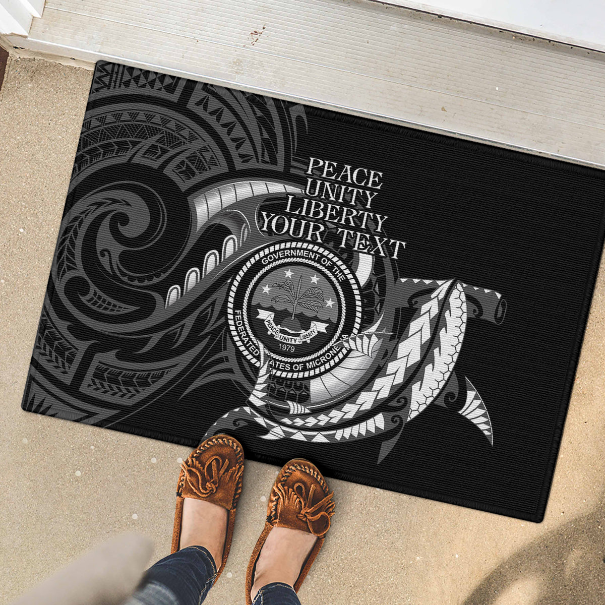 Personalised FSM Culture Day Rubber Doormat Hammerhead Shark Tribal 2024
