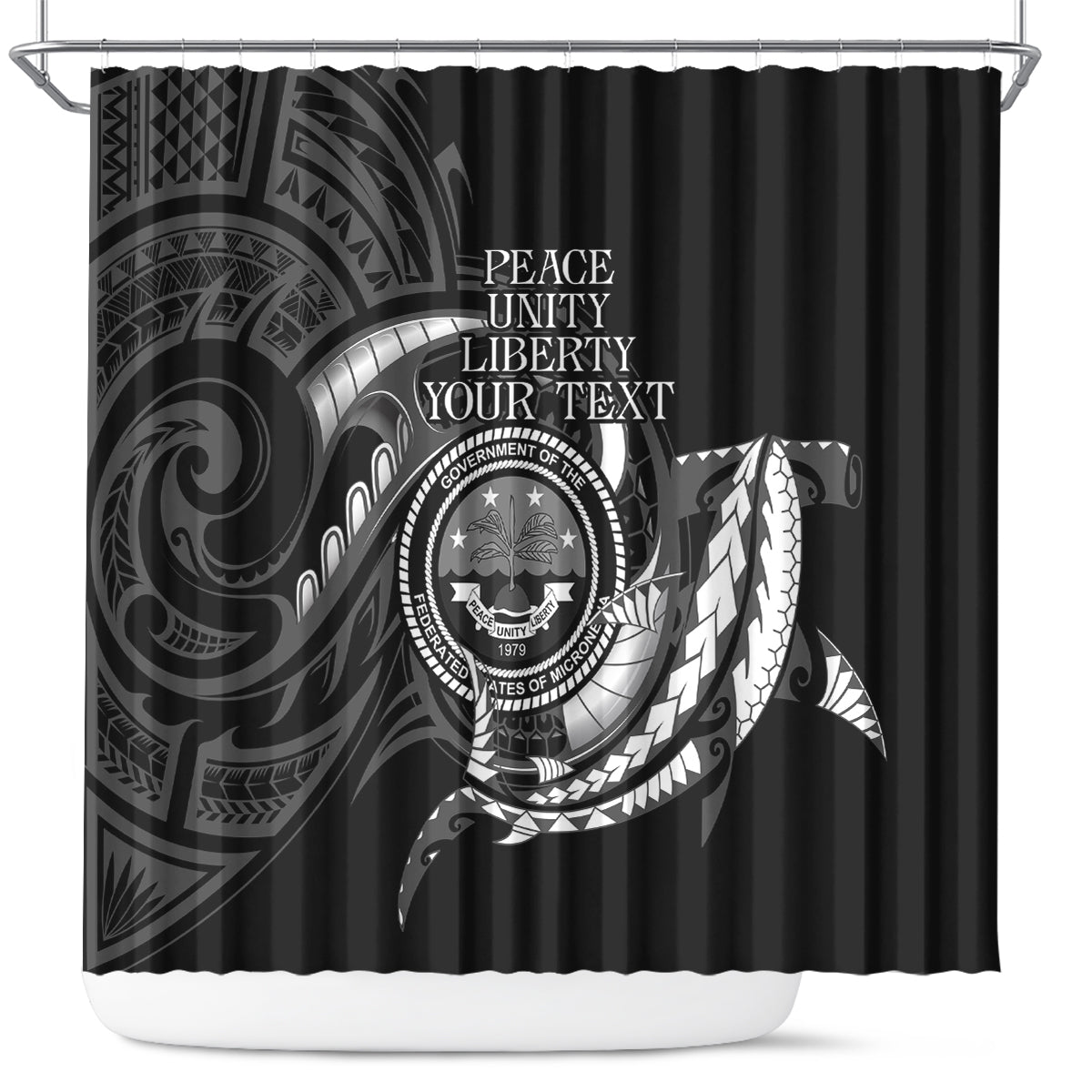 Personalised FSM Culture Day Shower Curtain Hammerhead Shark Tribal 2024 LT9 Black - Polynesian Pride
