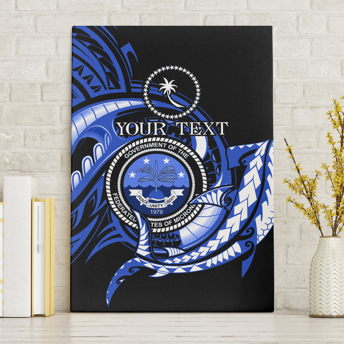Personalised Chuuk FSM Culture Day Canvas Wall Art Hammerhead Shark Tattoo 2024 LT9 Without Frame Blue - Polynesian Pride