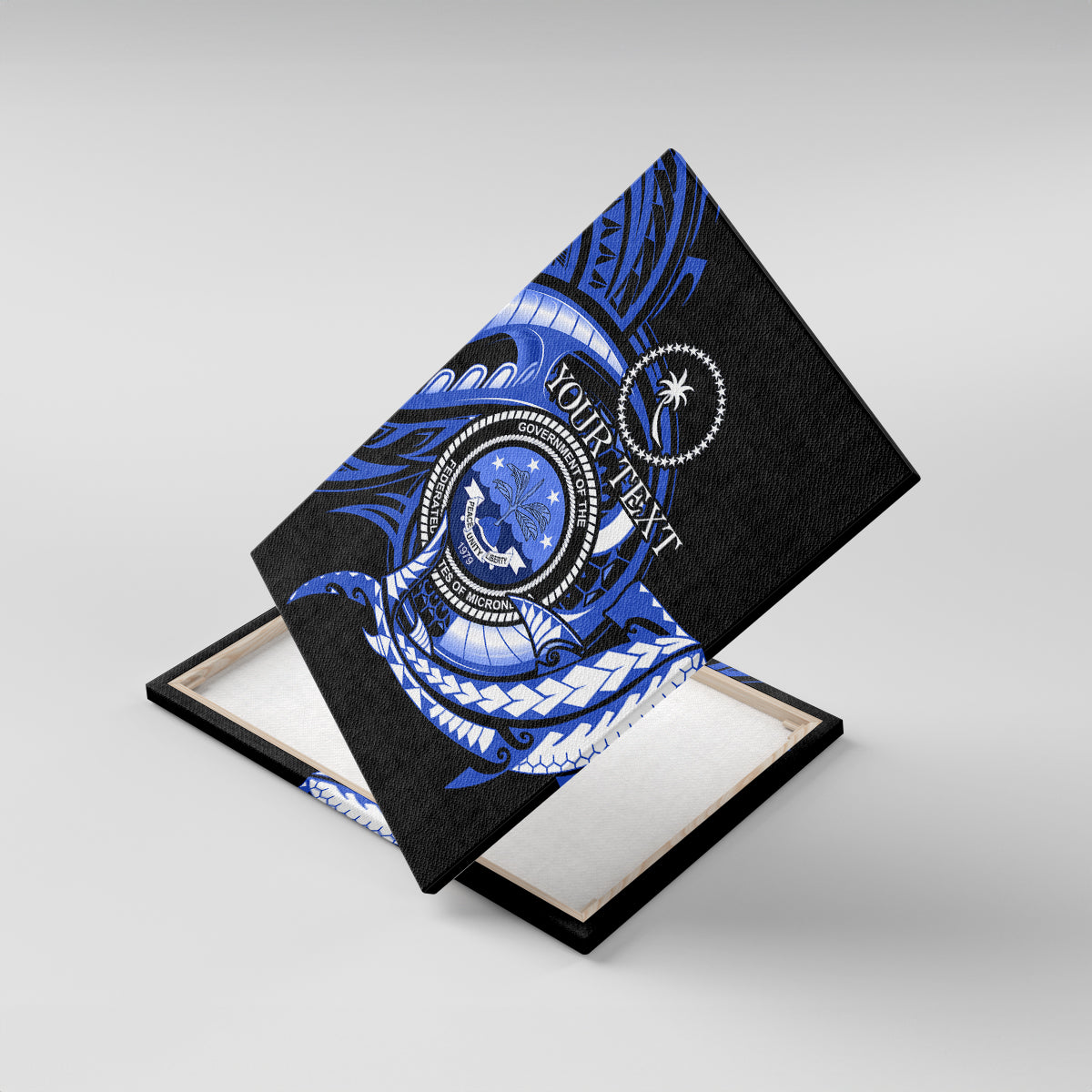 Personalised Chuuk FSM Culture Day Canvas Wall Art Hammerhead Shark Tattoo 2024 LT9 With Frame Blue - Polynesian Pride