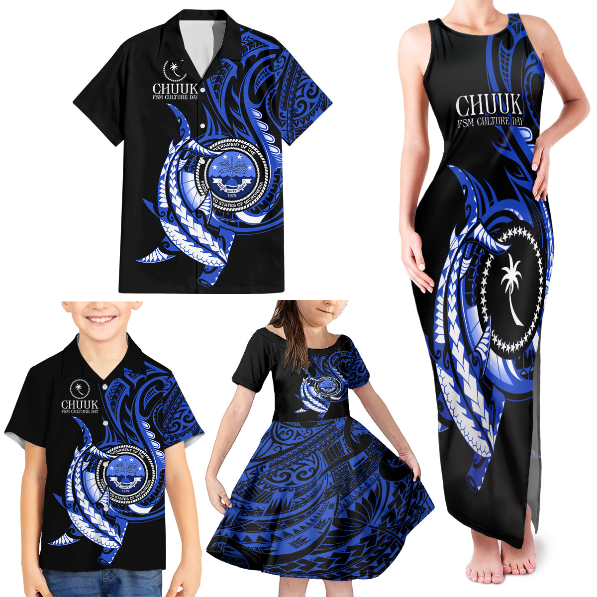Personalised Chuuk FSM Culture Day Family Matching Tank Maxi Dress and Hawaiian Shirt Hammerhead Shark Tattoo 2024 LT9 - Polynesian Pride