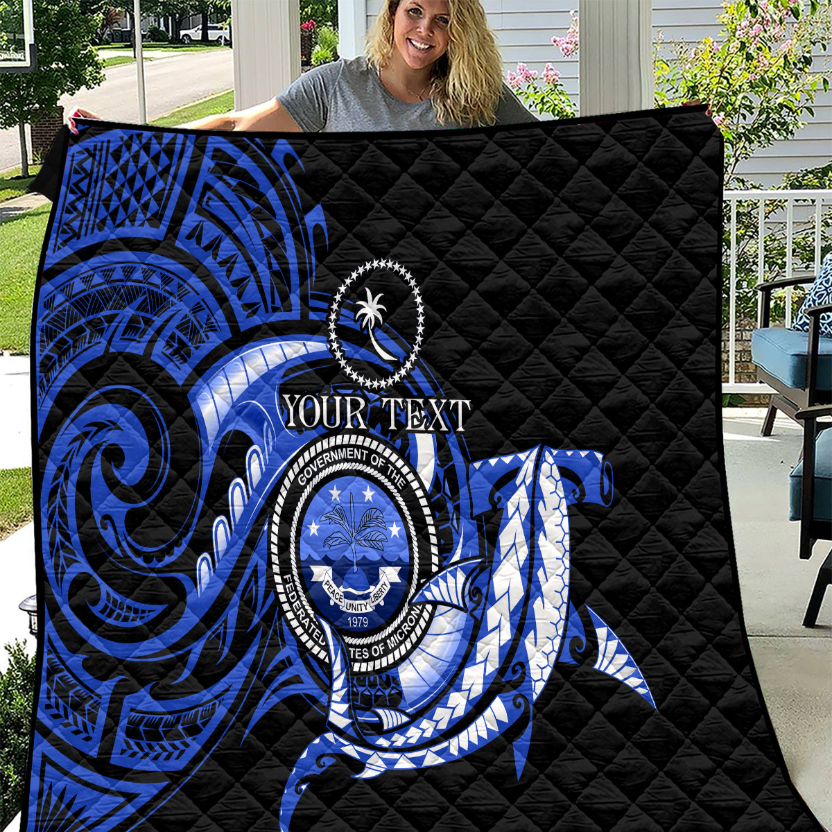 Personalised Chuuk FSM Culture Day Quilt Hammerhead Shark Tattoo 2024 LT9 Blue - Polynesian Pride