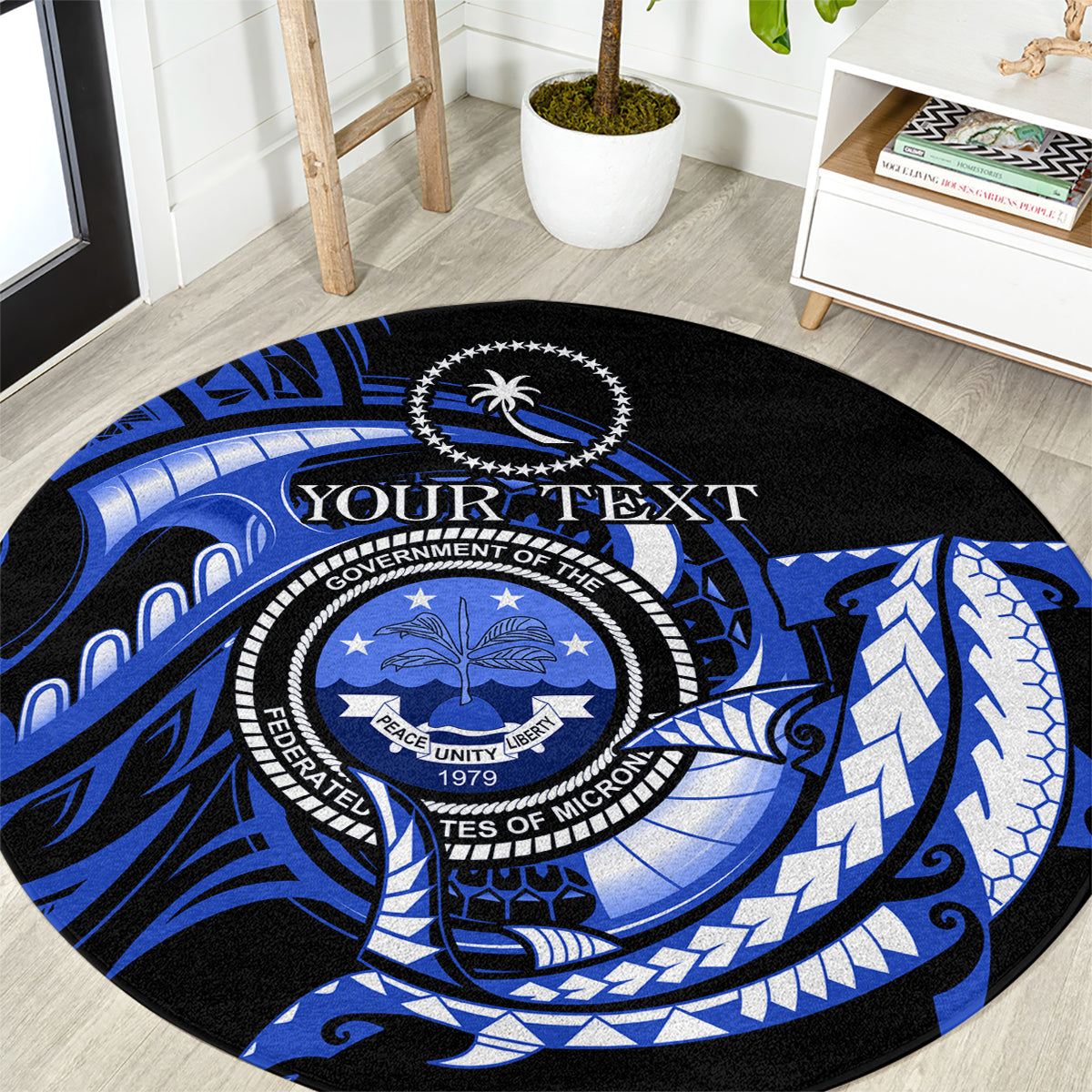 Personalised Chuuk FSM Culture Day Round Carpet Hammerhead Shark Tattoo 2024 LT9 Blue - Polynesian Pride