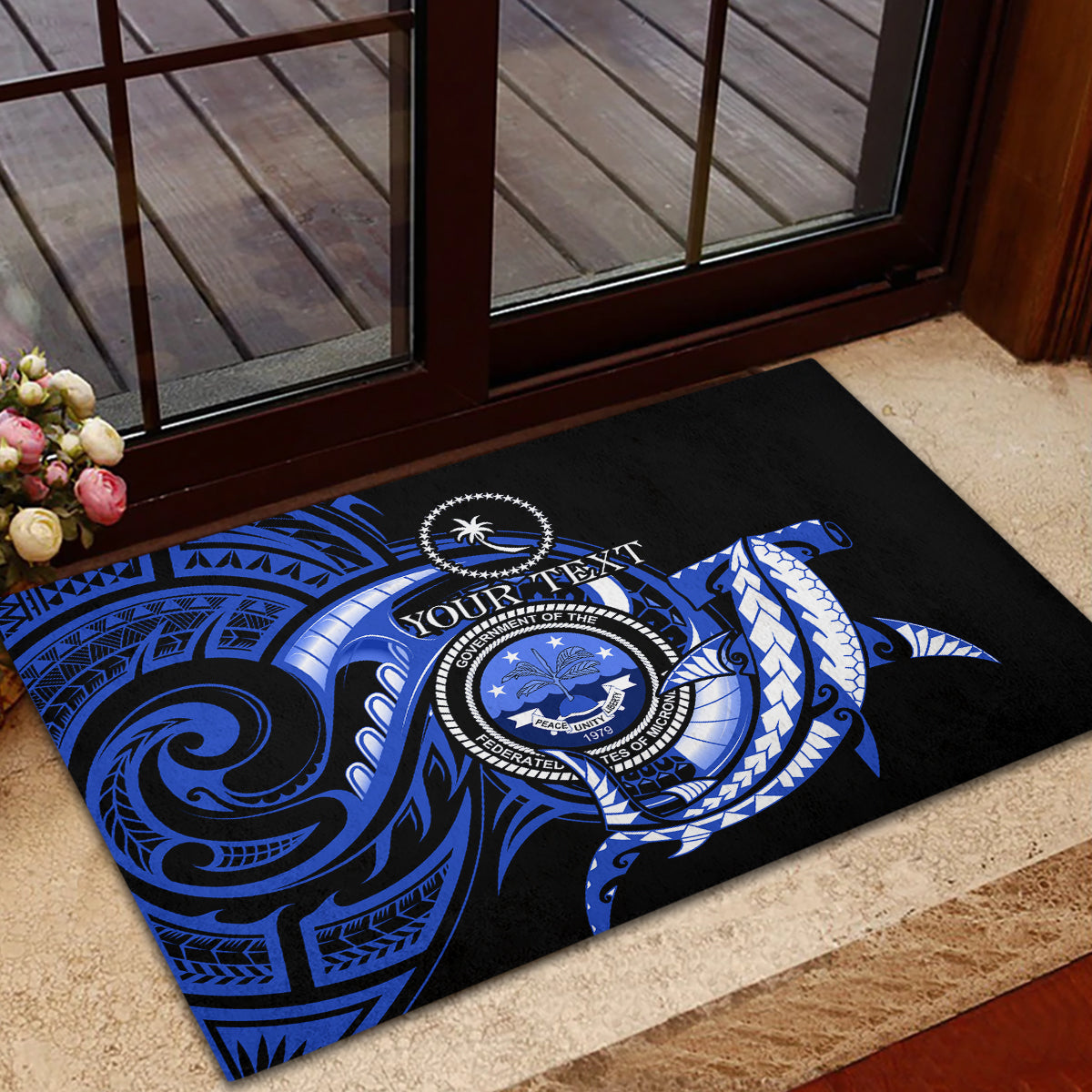 Personalised Chuuk FSM Culture Day Rubber Doormat Hammerhead Shark Tattoo 2024 LT9 - Polynesian Pride