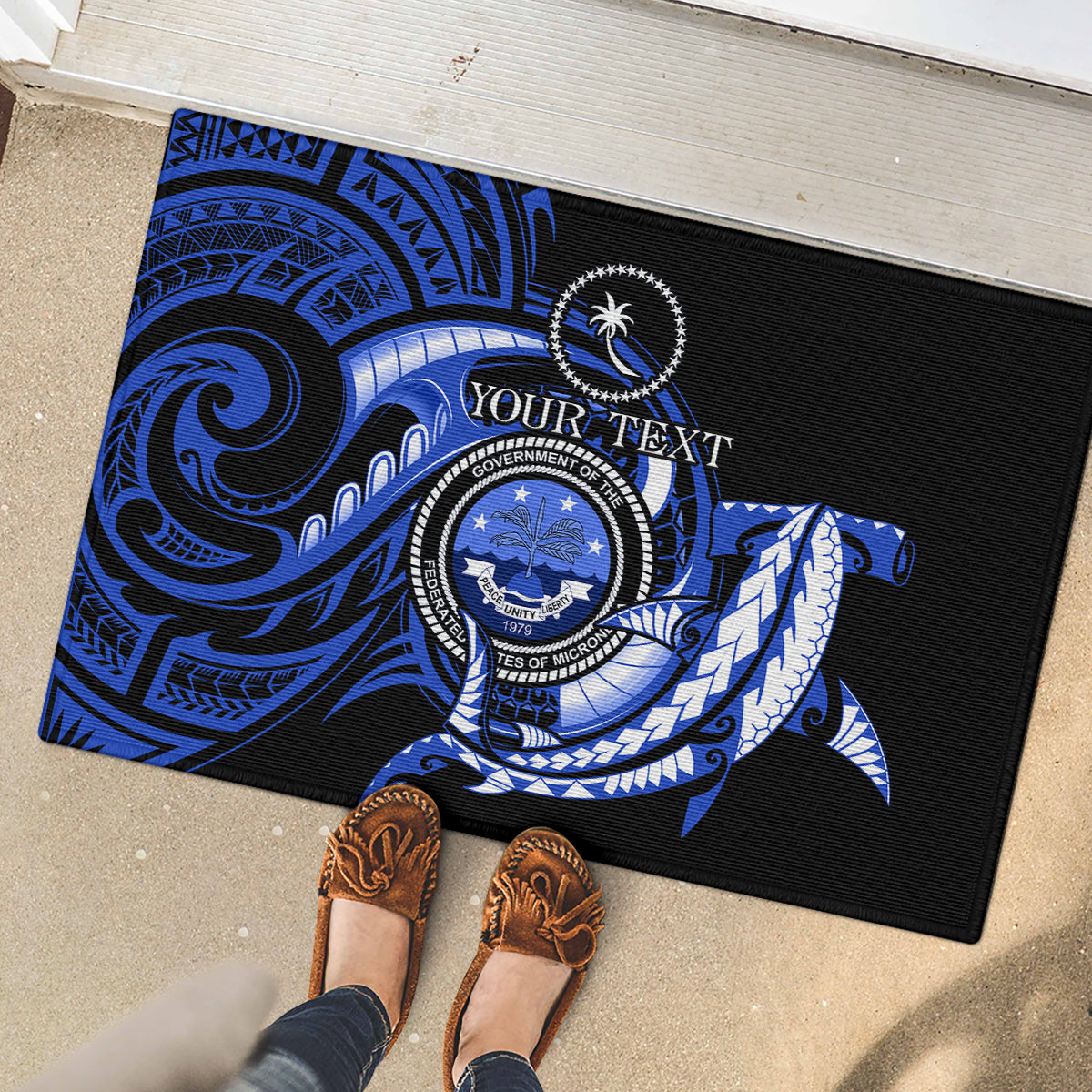 Personalised Chuuk FSM Culture Day Rubber Doormat Hammerhead Shark Tattoo 2024 LT9 - Polynesian Pride