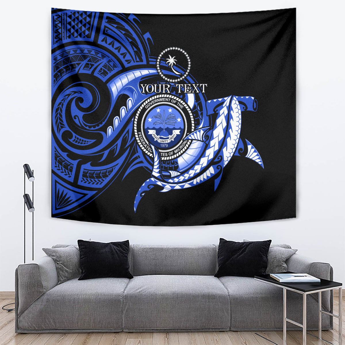 Personalised Chuuk FSM Culture Day Tapestry Hammerhead Shark Tattoo 2024 LT9 Blue - Polynesian Pride