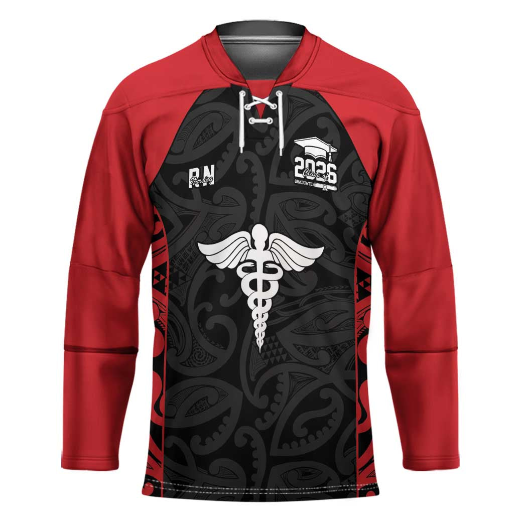 New Zealand Nurse RN 2026 Personalised Hockey Jersey Red Maori Pattern Cultural Pride