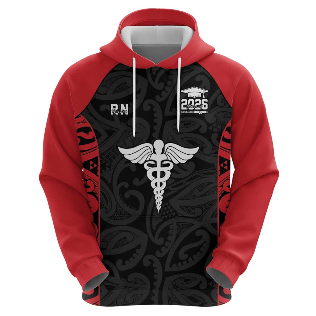 New Zealand Nurse RN 2026 Personalised Hoodie Red Maori Pattern Cultural Pride