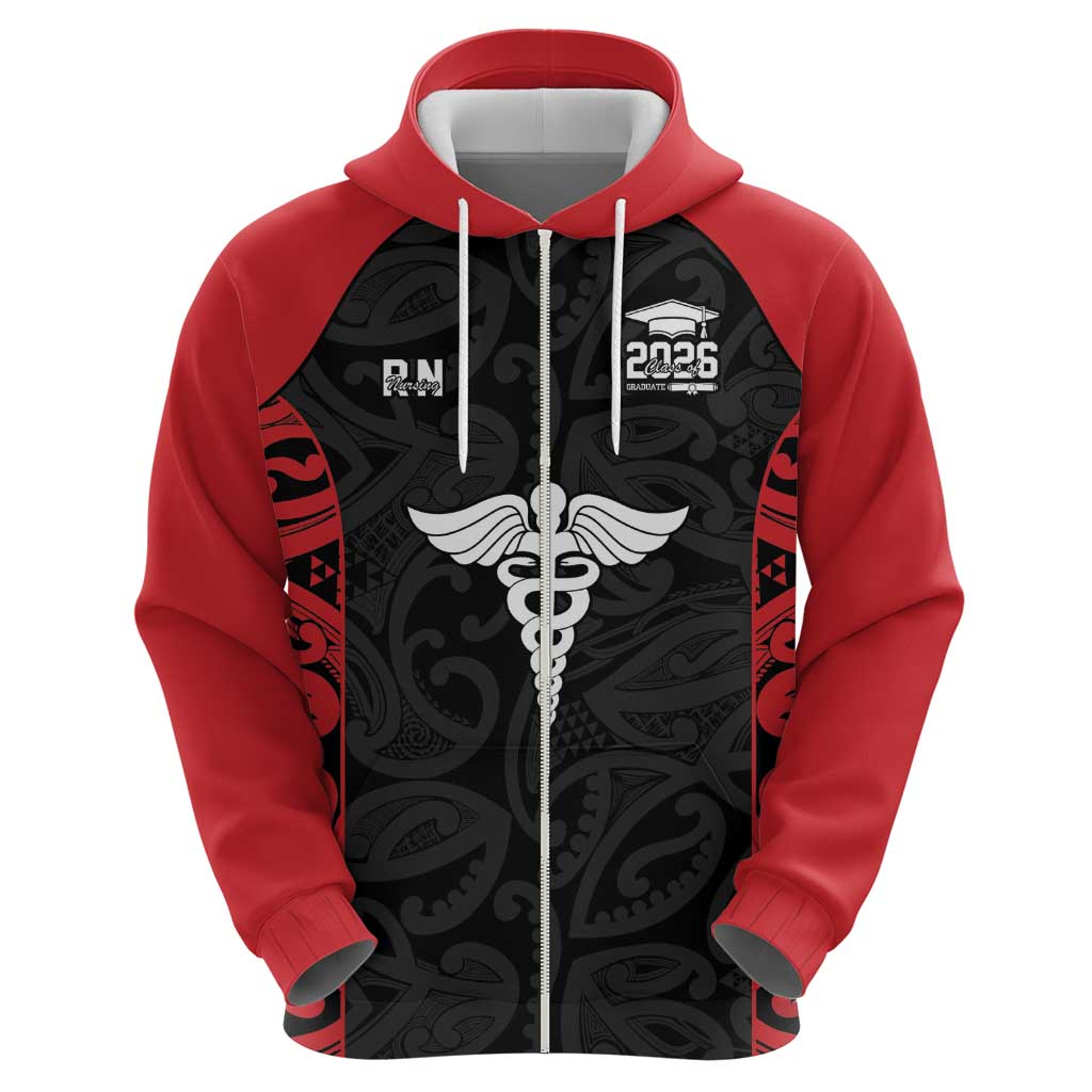 New Zealand Nurse RN 2026 Personalised Hoodie Red Maori Pattern Cultural Pride