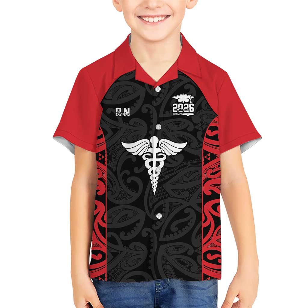 New Zealand Nurse RN 2026 Personalised Kid Hawaiian Shirt Red Maori Pattern Cultural Pride