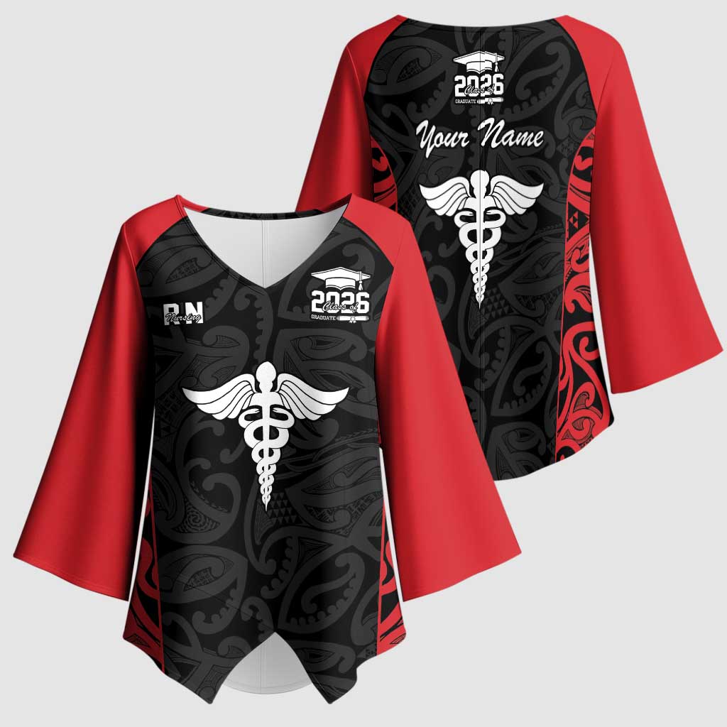 New Zealand Nurse RN 2026 Personalised Kimono Sleeve Blouse Red Maori Pattern Cultural Pride LT9 - Polynesian Pride