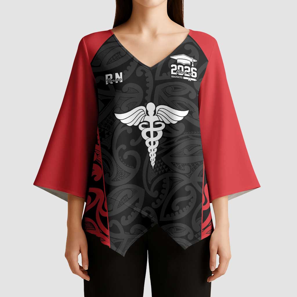 New Zealand Nurse RN 2026 Personalised Kimono Sleeve Blouse Red Maori Pattern Cultural Pride LT9 - Polynesian Pride