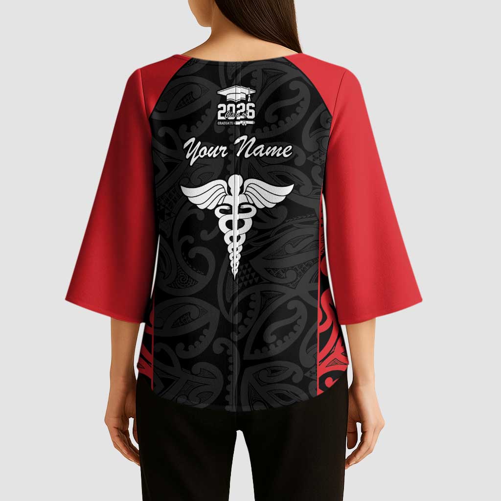 New Zealand Nurse RN 2026 Personalised Kimono Sleeve Blouse Red Maori Pattern Cultural Pride LT9 - Polynesian Pride