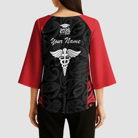 New Zealand Nurse RN 2026 Personalised Kimono Sleeve Blouse Red Maori Pattern Cultural Pride LT9 - Polynesian Pride