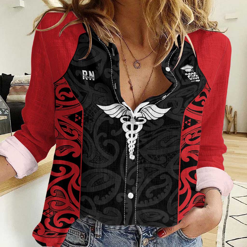 New Zealand Nurse RN 2026 Personalised Women Casual Shirt Red Maori Pattern Cultural Pride