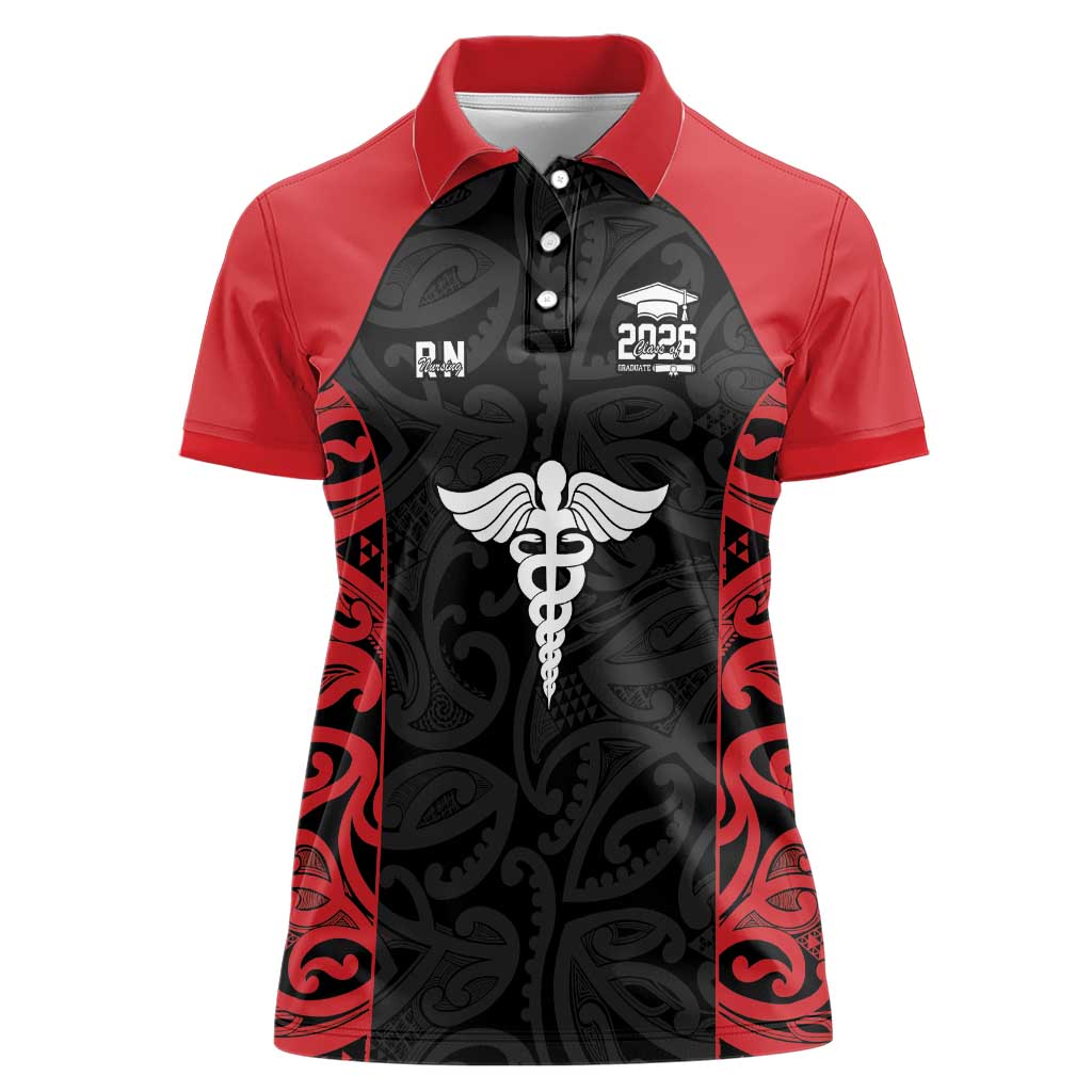New Zealand Nurse RN 2026 Personalised Women Polo Shirt Red Maori Pattern Cultural Pride