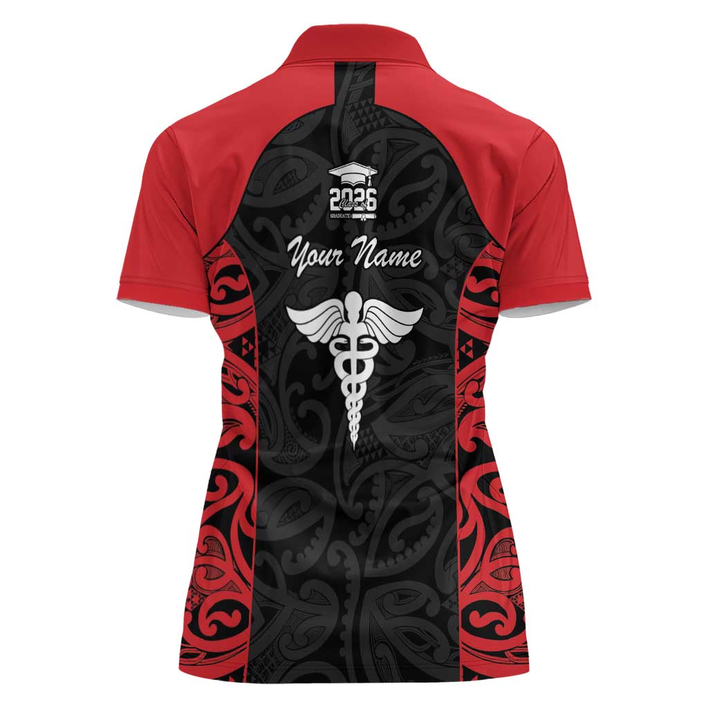 New Zealand Nurse RN 2026 Personalised Women Polo Shirt Red Maori Pattern Cultural Pride