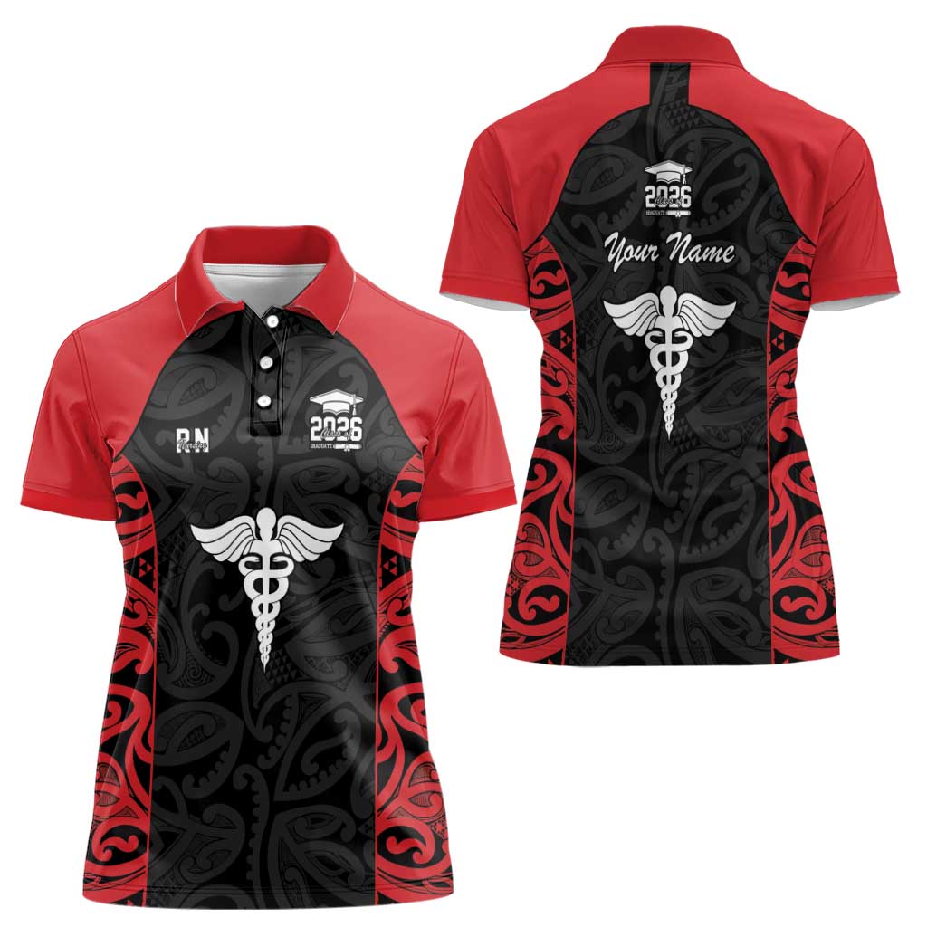 New Zealand Nurse RN 2026 Personalised Women Polo Shirt Red Maori Pattern Cultural Pride