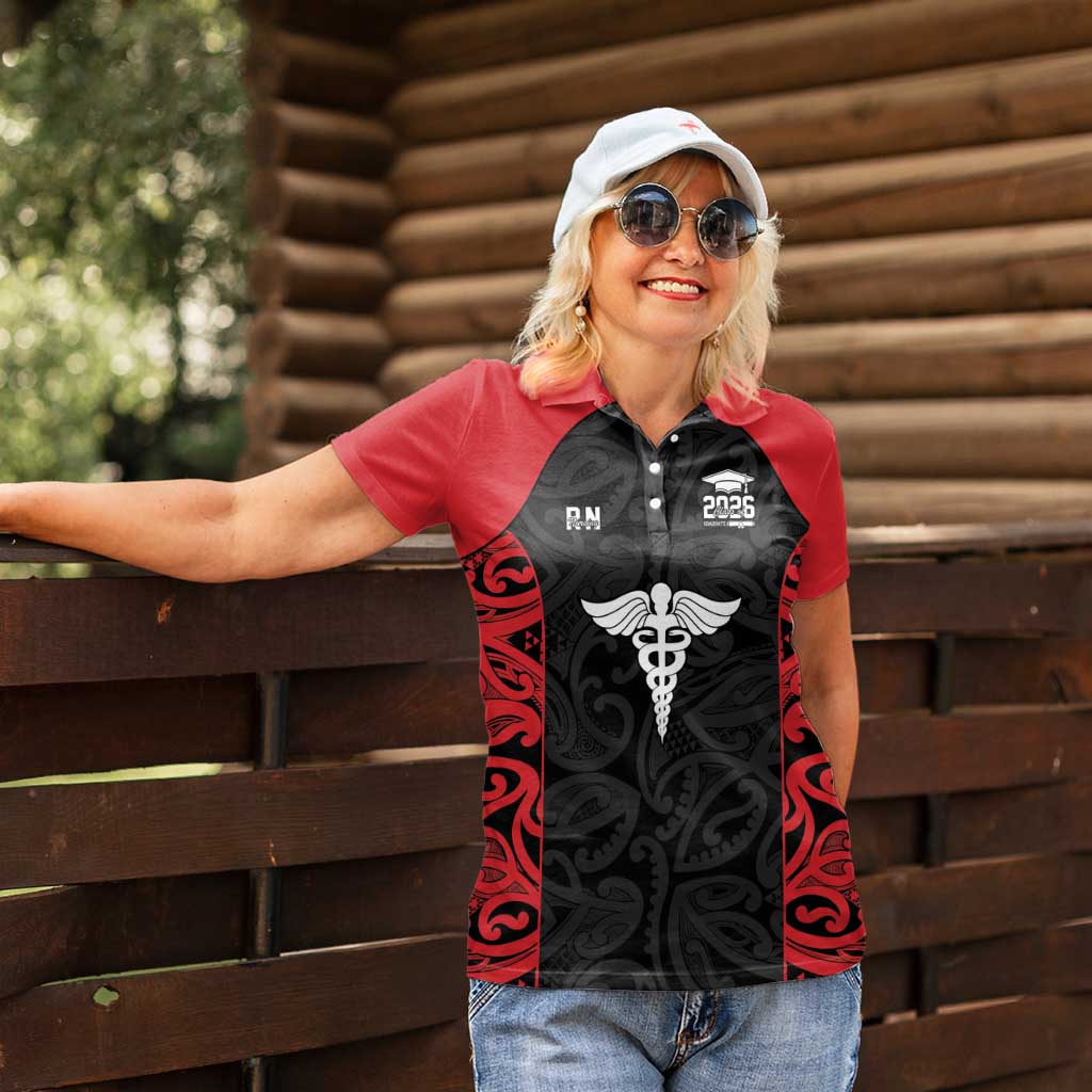 New Zealand Nurse RN 2026 Personalised Women Polo Shirt Red Maori Pattern Cultural Pride