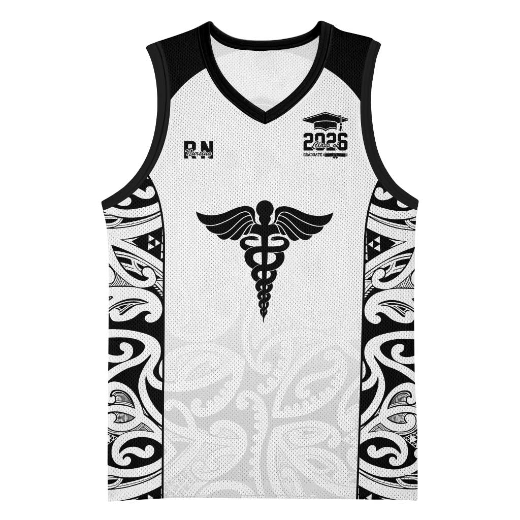 New Zealand Nurse RN 2026 Personalised Basketball Jersey White Maori Pattern Cultural Pride LT9 Unisex White - Polynesian Pride